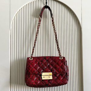 Michael Kors Sloan Large Chain Python-Embossed Leather Shoulder Bag